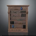 Wooden Bookcase With Multiple Shelves Decorative Elements Blue Vase Books And Drawers
