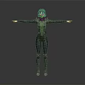 3D Character Model In Dark Bodysuit With Goggles And Armor Standing Arms Outstretched