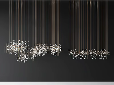 Stylish Modern Chandelier With Thin Metal Hanging Lines And White Decorative Elements For Contemporary Interior Lighting 3d model
