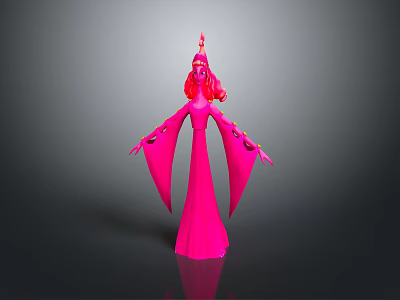 Game Movie Character 3D Model with Red Hair and Pink Long Robe Standing Pose 3d model