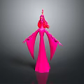 Game Movie Character 3D Model with Red Hair and Pink Long Robe Standing Pose