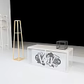 White Metal Frame Shelves With Wooden Boards Arranged On White Floor And Black Background