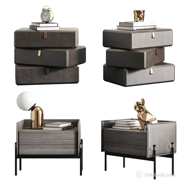 Modern Stylish Nightstand Designs With Stacked Drawers Table Lamp And Decorative Items 3d model 