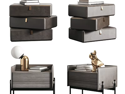 Modern Stylish Nightstand Designs With Stacked Drawers Table Lamp And Decorative Items 3d model
