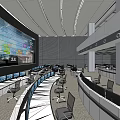 Modern Control Room With Large Curved Screen Multiple Monitors And Control Desks 3d model