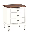 Modern White Bedside Table With Wooden Top Three Drawers Silver Knobs And Legs 3d model