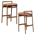 Modern Wooden Bar Stools With Brown Leather Seats And Stylish Frame Design