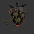 Unique Stacked Building with Green Domes Chimneys Small Houses Pipe Structures and Claw like Supports