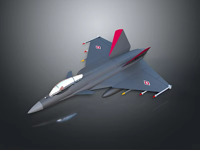 3D Rendered Gray Fighter Jet Model With Red Tail Fin Canopy And Missiles Under Wings 3d model
