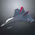 3D Rendered Gray Fighter Jet Model With Red Tail Fin Canopy And Missiles Under Wings