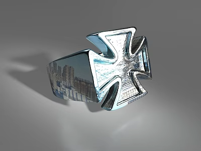 Stylish Silver Ring With Unique Geometric Cross Design For Fashion Jewelry 3d model