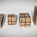 Set of Four Wooden Storage Crates With Black Strapping And Pallet Bases In Various Sizes