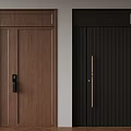 Modern Wooden Doors With Striped Panel And Electronic Lock Features 3d model