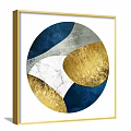 Modern Abstract Decorative Paintings With Blue Gold Circular Patterns And Golden Frames 3d model
