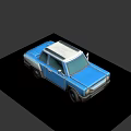 Blue Compact Pickup Truck 3D Model With Headlights Silver Roof And Black Wheels