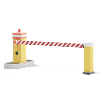 Yellow Public Facility Parking Barrier With Red White Striped Arm And Orange Warning Light 3d model