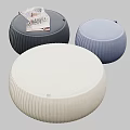 Multi Colored Round Ottoman Poufs With Patterned Blanket And Soft Fabric 3d model