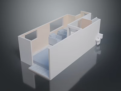 3D Interior Room Layout Model With Sofa Windows And White Light Tones 3d model