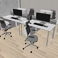 Modern Office Desk Workstation with Dual Computer Monitors Ergonomic Chairs and Wooden Floor Setup