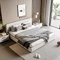 Elegant Modern Bedroom Interior With Double Bed Nightstands Rug Window Greenery And Wall Art