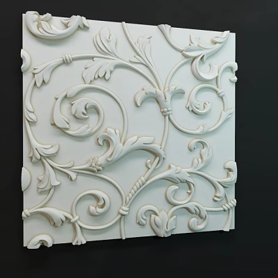 White Ornate Wall Panel with Intricate Scroll Floral and Leaf Designs 3d model White Ornate Wall Panel with Intricate Scroll Floral and Leaf Designs 3d model