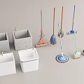 Home Cleaning Tools Collection With Mops Brooms Buckets And Storage Bins