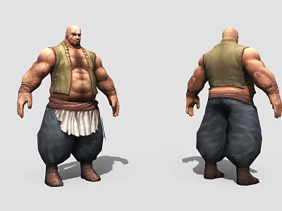 Game Movie Muscular Male Character Wearing Green Vest White Apron Dark Pants With Two Views 3d model