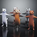 Group Of Standing Multi Colored Ferret Like Animals With Open Arms On Dark Background