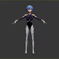 3D Anime Style Game Movie Character With Blue Hair And Purple Black Tight Outfit