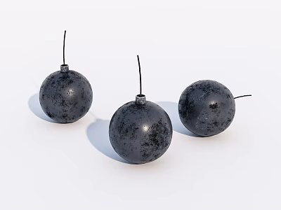 Three Black Spherical Chandeliers with Speckled Texture on White Background 3d model