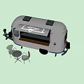 White Mobile Café Car With Coffee Sign Awning And Outdoor Seating Table Chairs