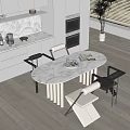 Modern Marble Dining Table Set With Black White Chairs In Open Kitchen 3d model