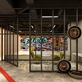 Modern Fitness Training Center Entrance With Gym Silhouette Reception Desk Brick Wall And Glass Doors
