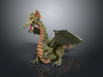 Game and Movie Dragon Character with Green Body Orange Belly Open Wings and Red Eyes 3d model