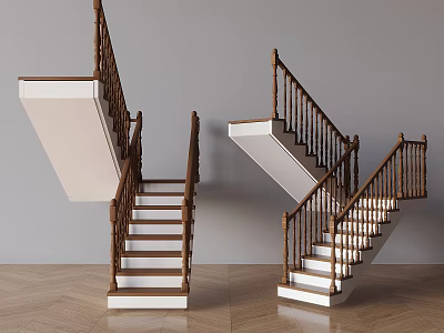 Modern Staircase Interior Design With Wooden Handrails And White Steps 3d model