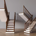 Modern Staircase Interior Design With Wooden Handrails And White Steps