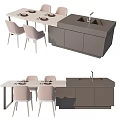 Modern Dining Table Set with Beige Chairs and Gray Sideboard Sink Design 3d model