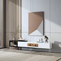Modern TV Stand Design With Storage Drawers Decorative Vase And Minimalist Wall Art