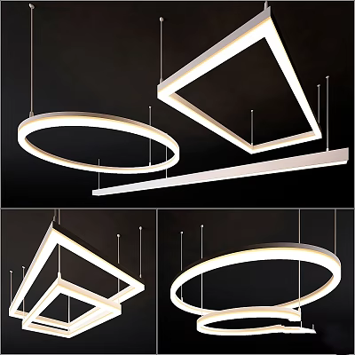 Sleek Modern Chandelier Design with Circular and Angular Geometric Shapes and LED Lighting 3d model