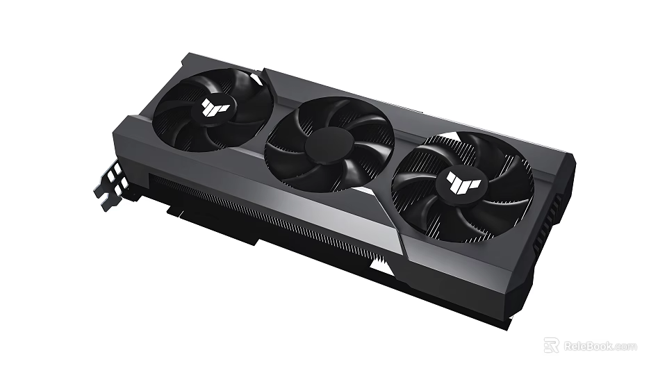 Black Computer Graphics Card With Three Cooling Fans And Heatsink Design 3d model 
