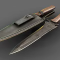 Tactical Weapon Double Knives With Wooden Handles Metal Blades And Leather Sheath