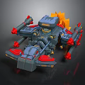 Sci Fi Mechanical Robot 3D Model With Gray Red Yellow Accents And Weapon Appendages 3d model