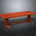 Classic Mahogany Long Table With Carved Legs Stretcher Base And Smooth Surface