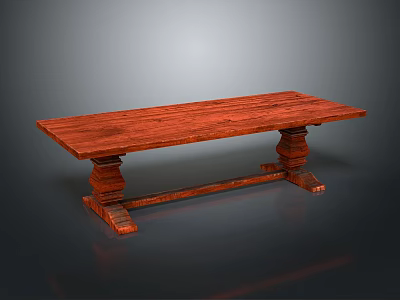 Classic Mahogany Long Table With Carved Legs Stretcher Base And Smooth Surface 3d model
