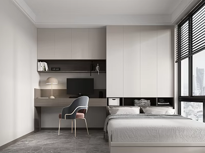 Modern Tatami Bedroom Interior Design With Tatami Bed Desk Storage Cabinets And Window 3d model