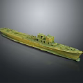 Vintage Bronze Ship Model With Detailed Deck Structure On Gray Background