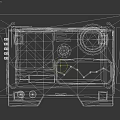 Red Electronic Device With Transparent Screen Featuring Geometric Patterns Lines Measurement Tools Buttons And Interfaces