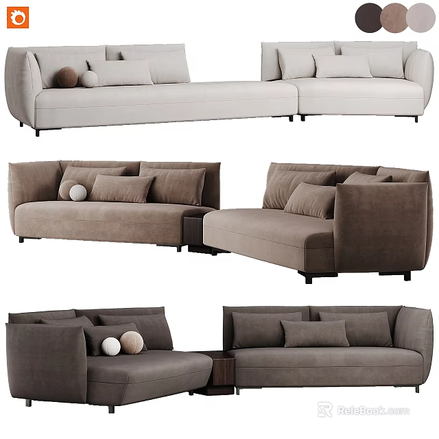 Modern Fabric Sectional Sofa Set With Multiple Cushions And Neutral Tones 3d model