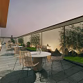Tranquil Terrace Garden Landscape Featuring Outdoor Seating Bamboo Plants Greenery And Stone Paving