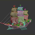 Vintage Wooden Sailing Ship With Multiple White Sails And Detailed Hull Structure